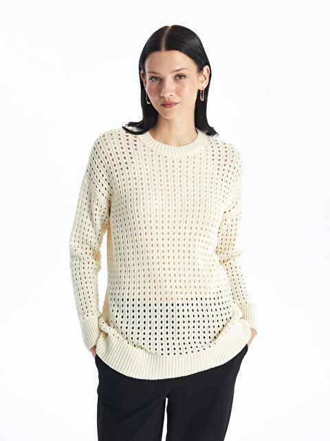 LCW Modest Crew Neck Hole-Knitted Long Sleeve Women's Knitwear Sweater - S4DS99Z8-EEW
