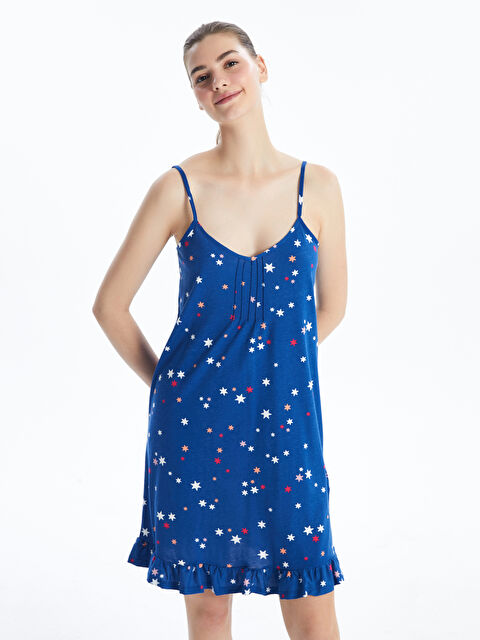 LCW DREAM فستان نوم منقوش بحمالات برقبة على شكل حرف V للسيدات - S4DT67Z8-LQL