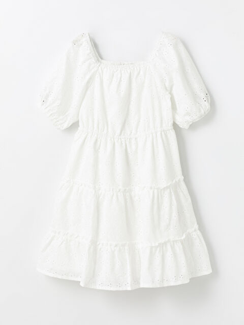 LCW Kids Square Collar Broderie Detail Girls' Dress - S4DT94Z4-FDU