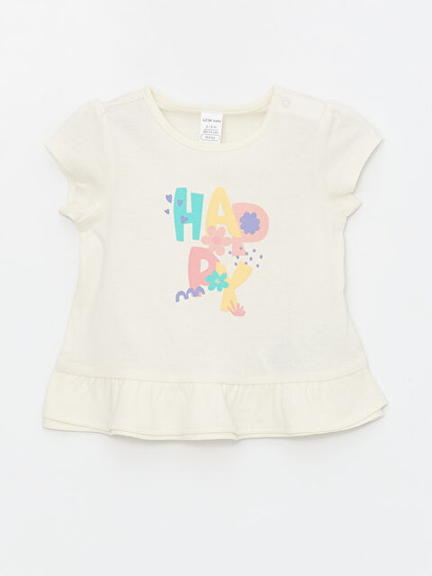 LCW baby Bisiklet Yaka Baskılı Kız Bebek Tişört - S4DU08Z1-FDL