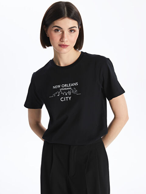 LCW Vision Crew Neck Printed Short Sleeve Women's T-Shirt - S4DU60Z8-CVL