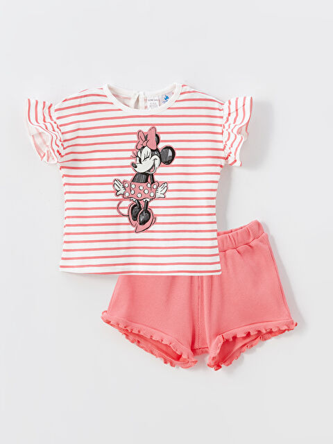 LCW baby Okrugli izrez Minnie Mouse štampana majica i šorts za bebe devojčice, 2-pakovanje komplet - S4DU94Z1-FDL