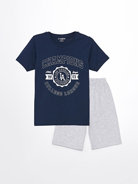 LCW Kids Crew Neck Printed Short Sleeve Boys' Shorts Pyjama Set - S4DY56Z4-JC7