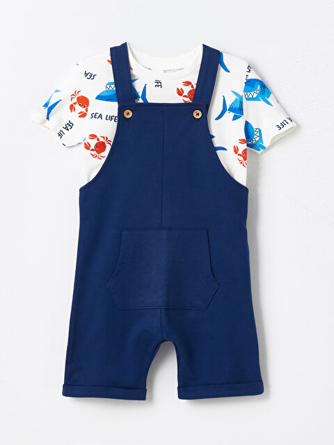 LCW Kids Square Collar Strappy Baby Boys' Dungarees and T-Shirt 2 Pack Set - S4EA40Z1-LU7