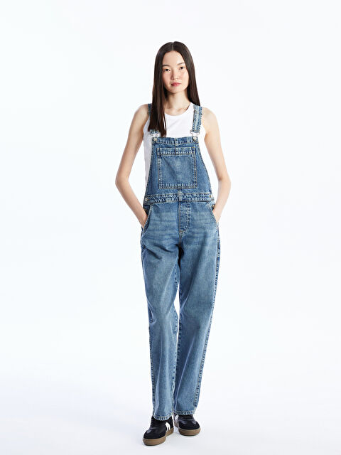 LCW Vision Square Collar Strappy Women's Denim Dungarees - S4EB03Z8-507