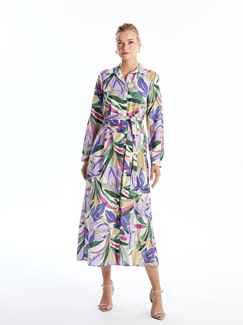 LCWAIKIKI Classic Gömlek Yaka Desenli Uzun Kollu Kadın Elbise - S4EB33Z8-LTM