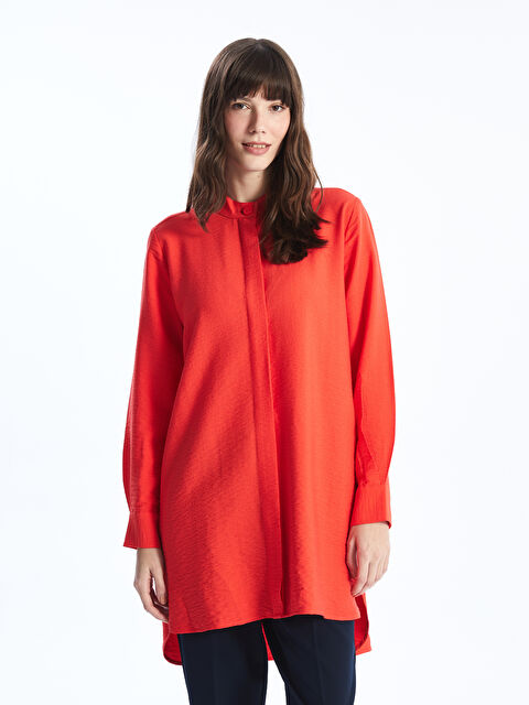 LCWAIKIKI Classic Women's Grandad Collar Plain Shirt Tunic - S4EB45Z8-GYE