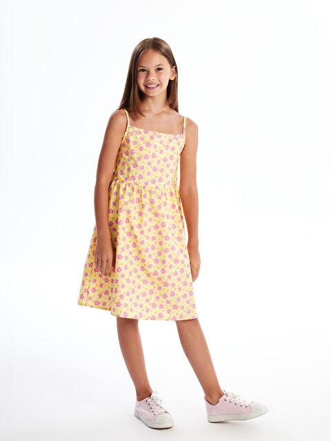 LCW Kids Square Collar Printed Girls' Dress - S4EB71Z4-LUK