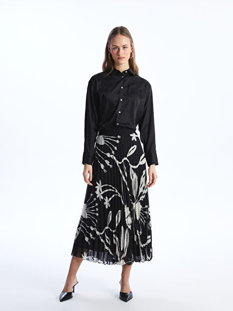 LCWAIKIKI Classic Beli Lastikli Desenli Pileli Şifon Kadın Etek - S4EC32Z8-LQJ