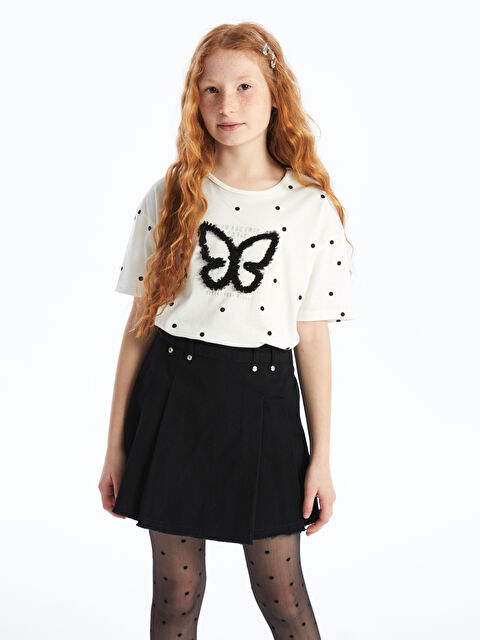 LCW Kids T-shirt pour Filles à Manches Courtes Brodé à Col Rond - S4ED87Z4-LRA