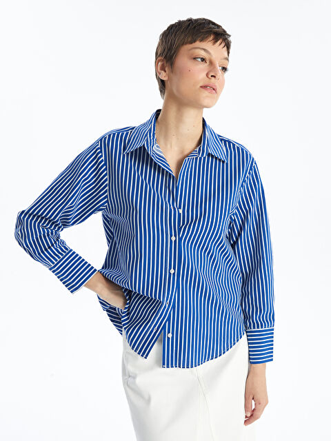 LCW Vision Striped Oversize Poplin Women's Shirt - S4ED89Z8-LEN