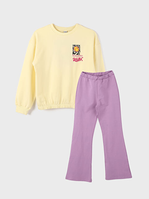 LCW Kids Crew Neck Printed Long Sleeve Girls' Pyjama Set 2 Pack - S4EE52Z4-FEZ