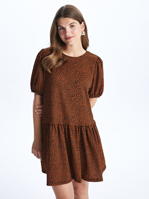 LCW ECO Bisiklet Yaka Desenli Kısa Kollu Elbise - S4EG83Z8-LQY