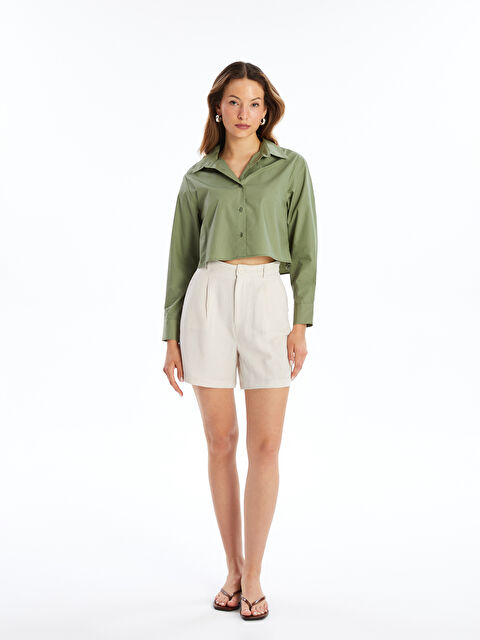 LCW Vision Standart Fit Düz Keten Karışımlı Kadın Şort - S4EI14Z8-VDJ