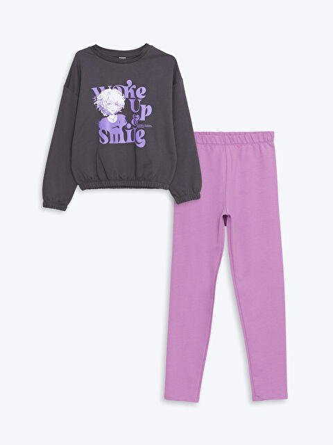 LCW Kids Crew Neck Girls' Sweatshirt and Leggings - S4EJ48Z4-HJU
