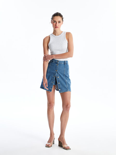 LCW Jeans Standart Fit Kadın Jean Şort Etek - S4EJ78Z8-311