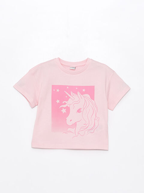 LCW Kids Crew Neck Printed Short Sleeve Girls' T-Shirt - S4EL31Z4-G0G