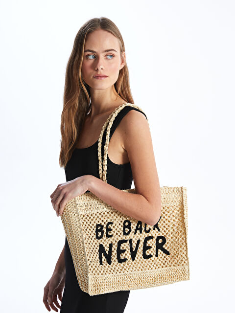 LCW ACCESSORIES Yazı Baskılı Kadın Hasır Kol Çantası - S4EL99Z8-EEW