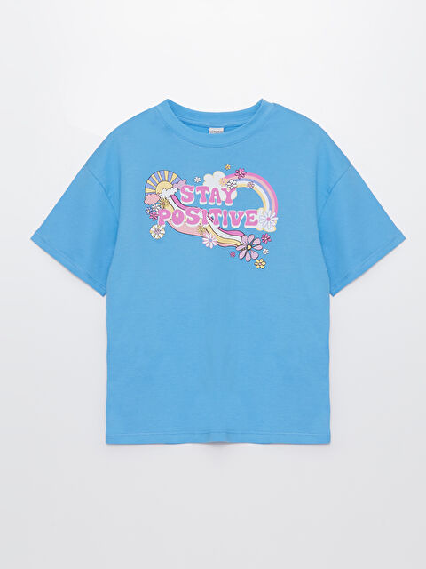 LCW Kids Crew Neck Printed Short Sleeve Girls' T-Shirt - S4EM05Z4-GEZ