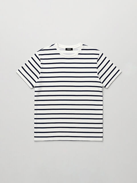 XSIDE تيشيرت جيرسي مخطط بياقة دائرية للرجال - S4EM12Z8-LGS