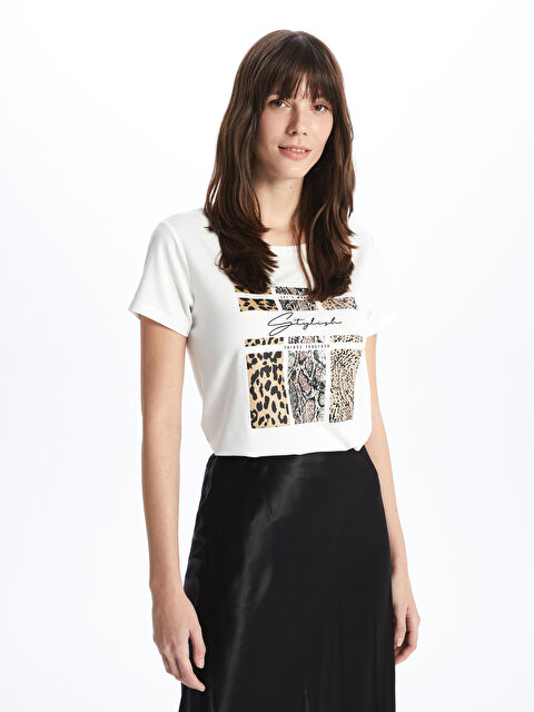 LCWAIKIKI Basic Crew Neck Printed Short Sleeve Women's T-Shirt - S4EM72Z8-R9J