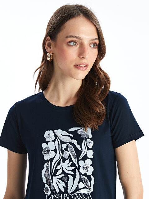 LCWAIKIKI Basic Crew Neck Printed Short Sleeve Women's T-Shirt - S4EM74Z8-E1J