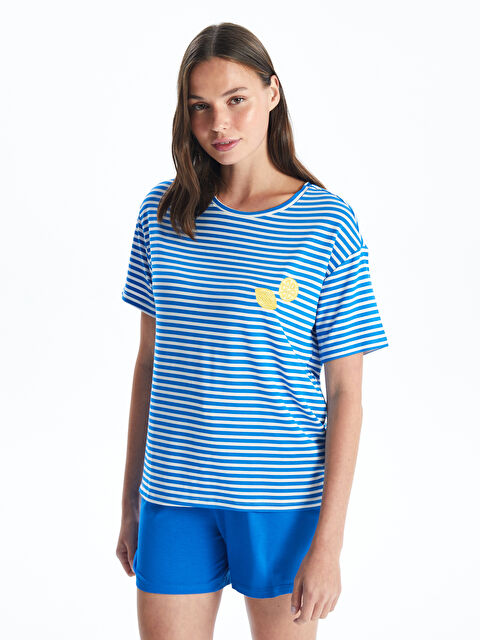 LCW DREAM Bisiklet Yaka Çizgili Kısa Kollu Kadın Şortlu Pijama Takımı - S4EN19Z8-HGU