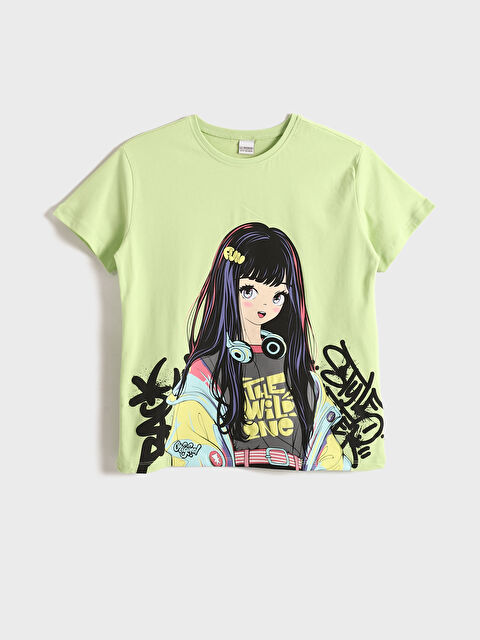 LCW Kids Crew Neck Anime Printed Short Sleeve Girls' T-Shirt - S4EN95Z4-FX8