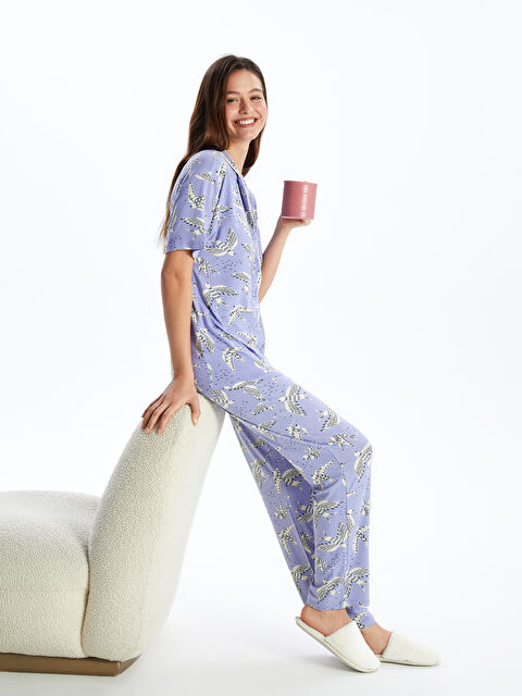 LCW DREAM Gömlek Yaka Desenli Kısa Kollu Kadın Pijama Takımı - S4EO77Z8-LSB