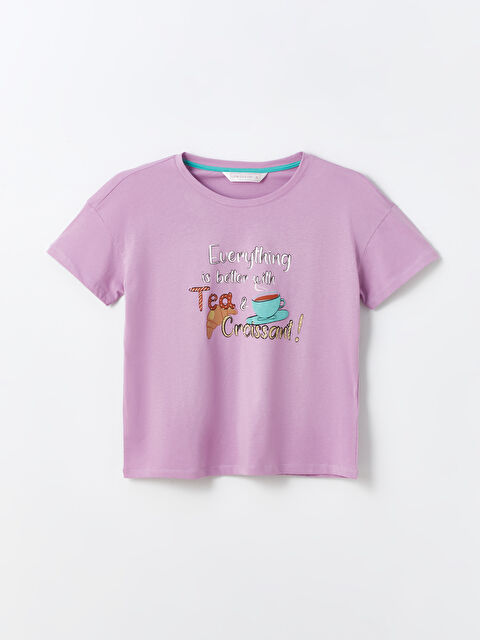 LCW DREAM Bisiklet Yaka Baskılı Kadın Pijama Üstü - S4EP07Z8-GMA