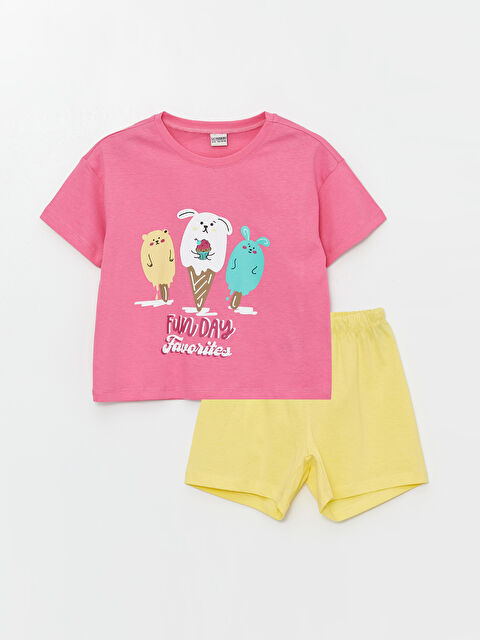 LCW Kids Crew Neck Printed Short Sleeve Girls' Pyjama Set with Shorts - S4EP22Z4-QZ3