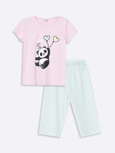 LCW Kids Crew Neck Printed Short Sleeve Girls' Pyjama Set - S4EP35Z4-FXK