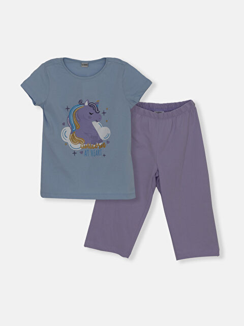 LCW Kids Crew Neck Printed Short Sleeve Girls' Pyjama Set - S4EP38Z4-G0K