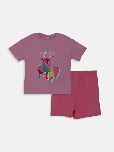 LCW Kids Crew Neck Girls' Shortie Pyjama Set - S4EP41Z4-QY8