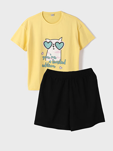 LCW Kids Crew Neck Printed Girls' T-Shirt and Shorts 2-Piece Set - S4EP44Z4-FRN