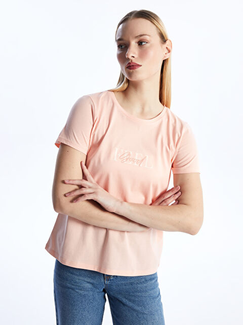 LCWAIKIKI Classic تيشيرت نسائي بأكمام قصيرة وياقة دائرية مطبوع - S4EP85Z8-G8G