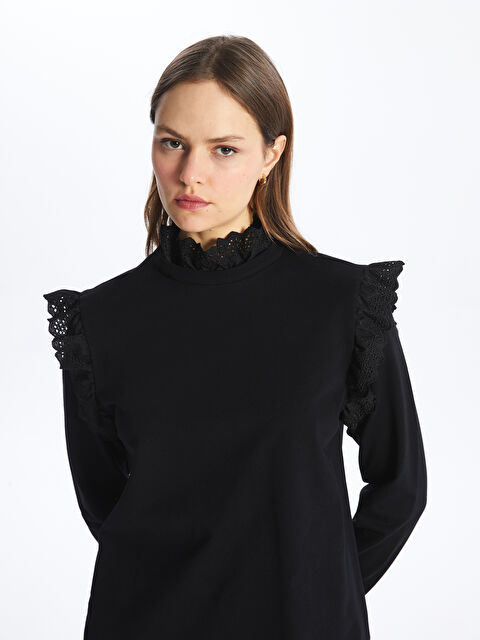 LCW Modest Ruffled Funnel Neck Plain Long Sleeve Women's Sweatshirt Tunic - S4EQ81Z8-CVL