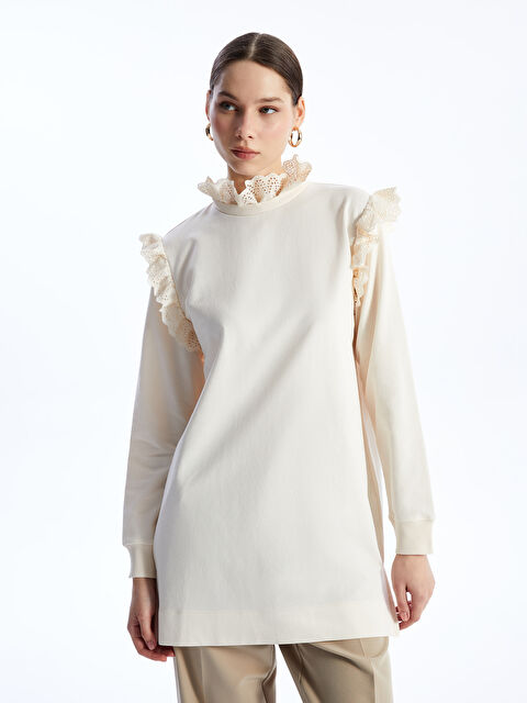 LCW Modest Ruffled Funnel Neck Plain Long Sleeve Women's Sweatshirt Tunic - S4EQ81Z8-FRC