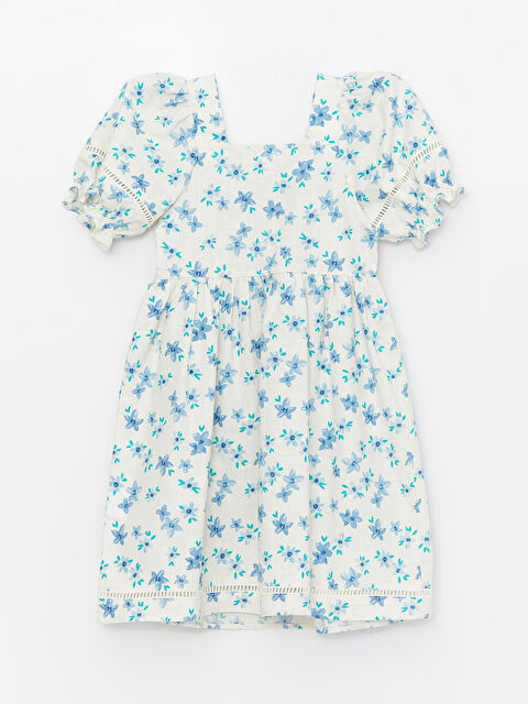 LCW Kids Kare Yaka Çiçekli Kısa Kollu Kadın Elbise - S4ER79Z4-LQQ