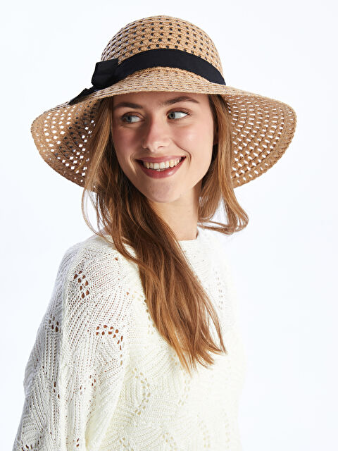 LCW ACCESSORIES Bow Detailed Women's Straw Fedora Hat - S4ES12Z8-CR8