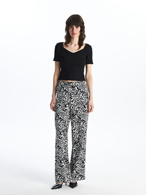 LCW Vision Elasticated Waist Patterned Women's Trousers - S4ES30Z8-LQJ
