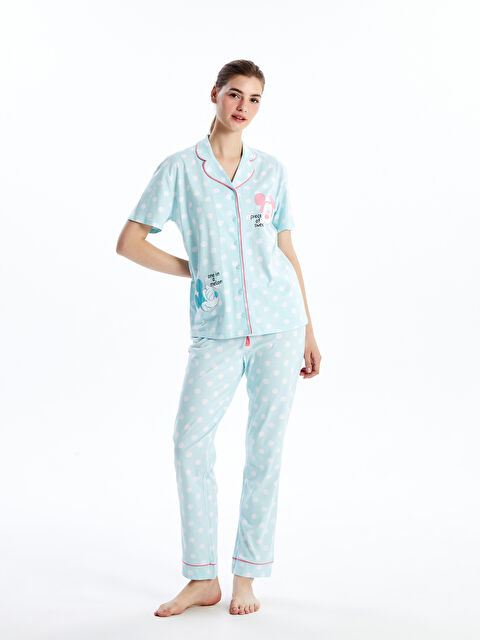 LCW DREAM Gömlek Yaka Mickey Mouse Baskılı Kısa Kollu Kadın Pijama Takımı - S4ET48Z8-LQP