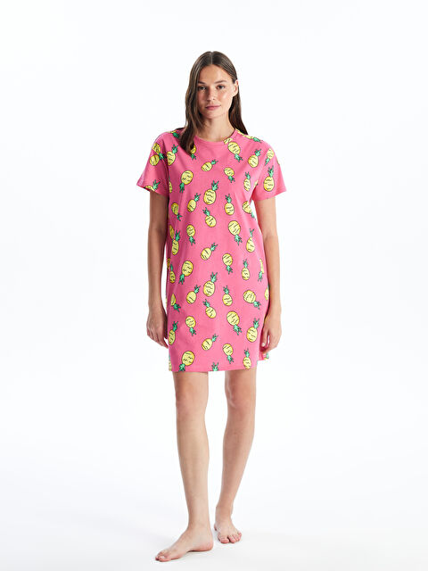 LCW Young Crew Neck Patterned Short Sleeve Women's Nightdress - S4EU24Z8-LTB