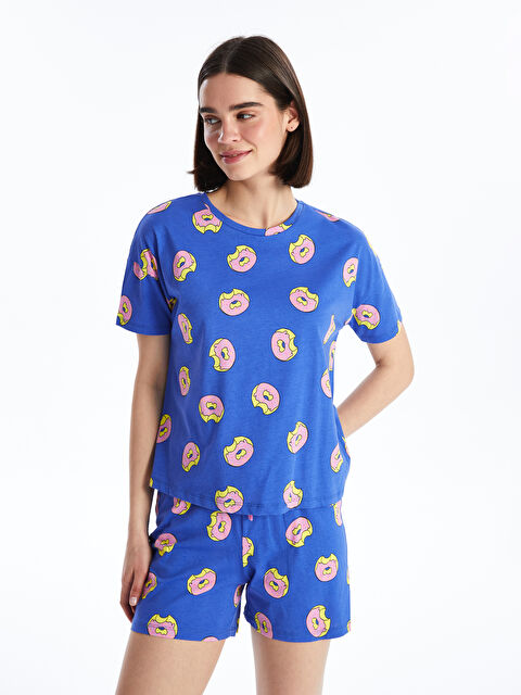 LCW Young Bisiklet Yaka Desenli Kısa Kollu Kadın Şortlu Pijama Takımı - S4EU52Z8-LQQ