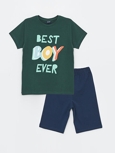LCW ECO Crew Neck Printed Short Sleeve Boys' Shorts Pyjama Set - S4EV11Z4-Y0G