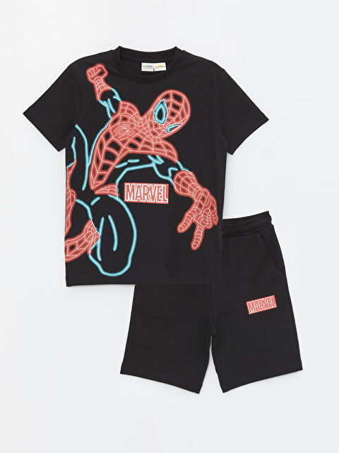 LCW Kids Bisiklet Yaka Spider-Man Baskılı Kısa Kollu Erkek Çocuk Tişört ve Şort - S4EV23Z4-CVL