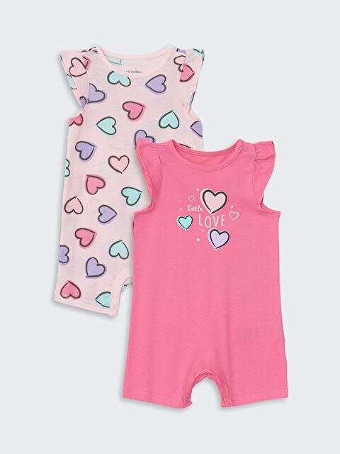 LCW baby Crew Neck Printed Baby Girls' Jumpsuit 2 Pack - S4EV53Z1-LSE