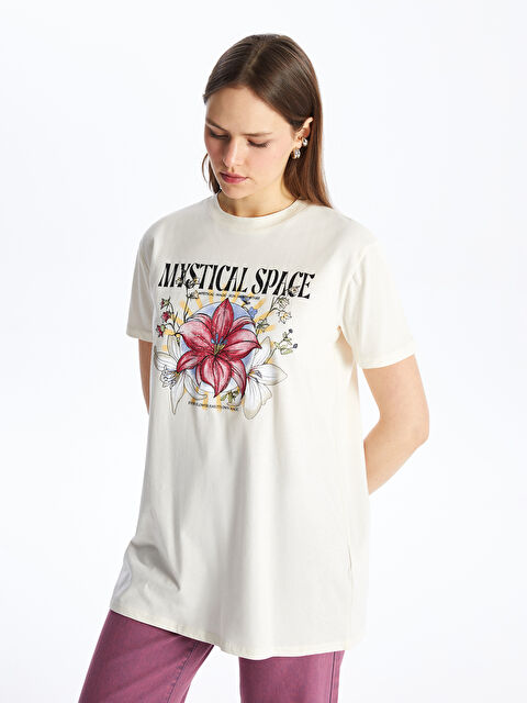 LCW Modest Crew Neck Printed Short Sleeve Oversize Women's Tunic - S4EY41Z8-FRC