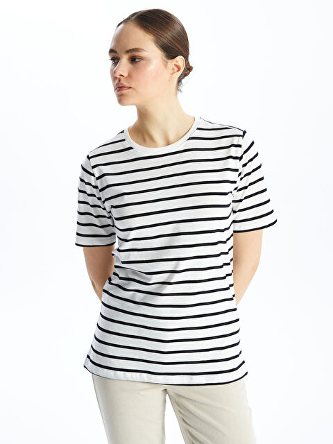 LCWAIKIKI Basic Crew Neck Striped Short Sleeve Women's T-Shirt - S4EY55Z8-LEG
