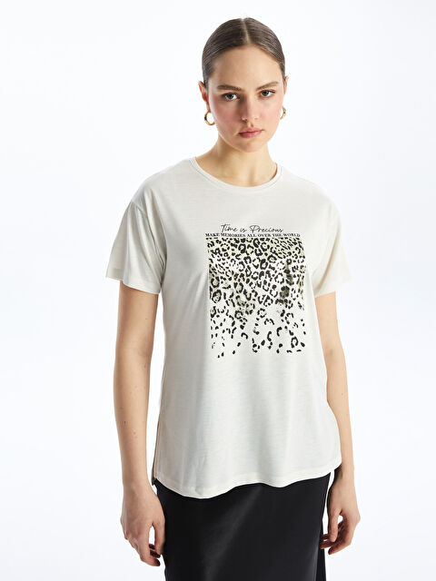 LCWAIKIKI Basic Crew Neck Printed Short Sleeve Women's T-Shirt - S4FA25Z8-FRR